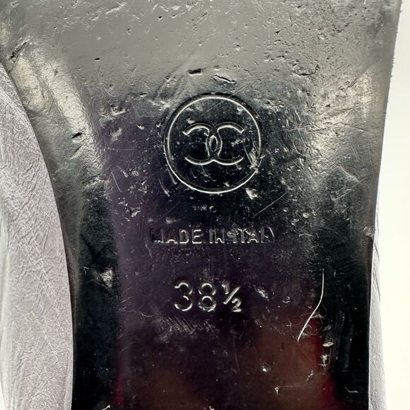 CHANEL Ballet Flat Size 38.5 CC Logo Leather Round Toe Black Silver Metallic - Picture 11 of 12